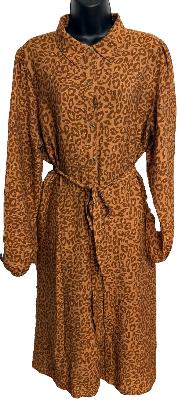 Nine West Midi XXL Shirt Dress Women Leopard Animal Button Long Sleeve Classic